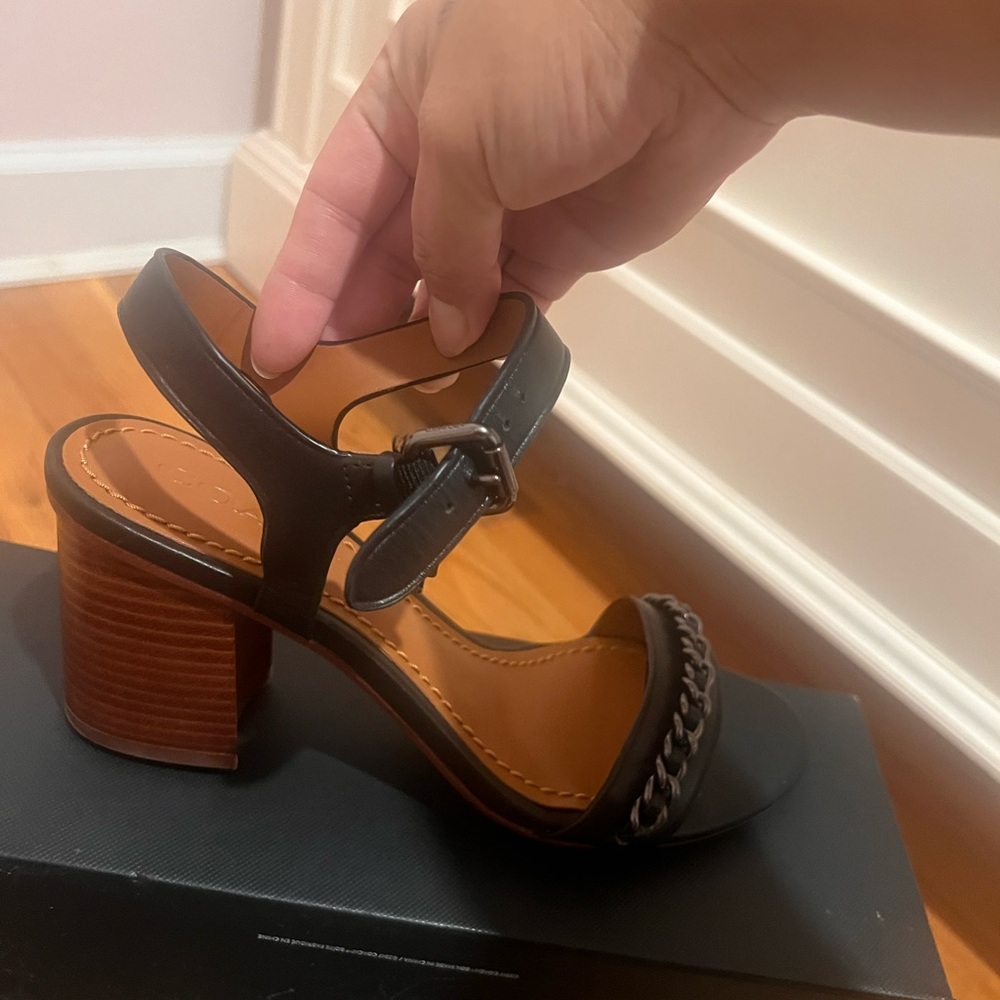 Coach Black Leather Sandals with Chain Detail - Picture 3 of 4